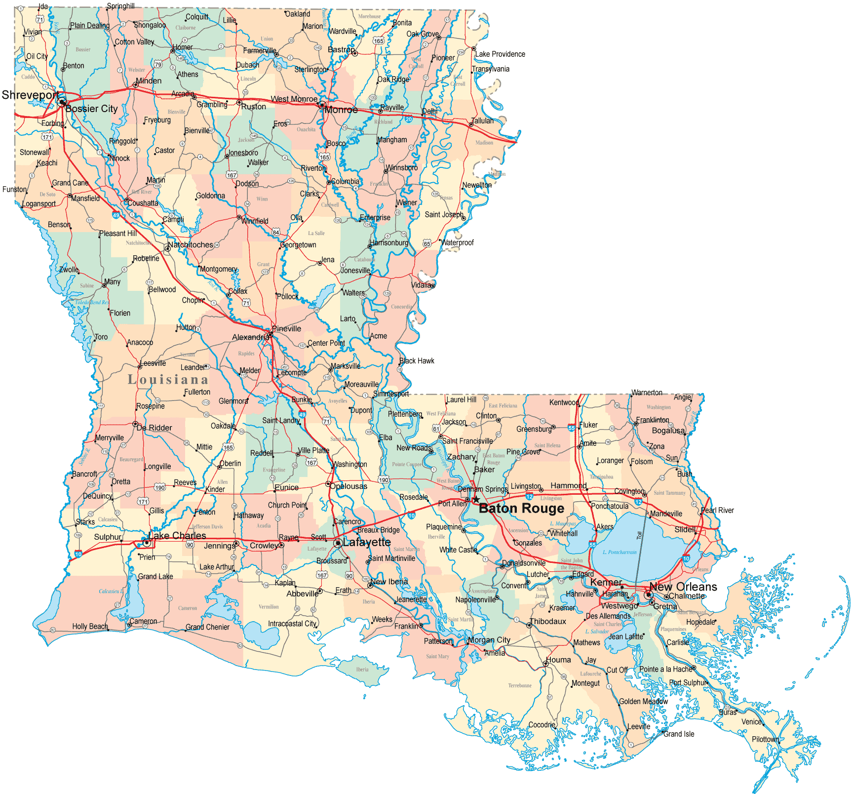 Louisiana Road Map - LA Road Map - Louisiana Highway Map
